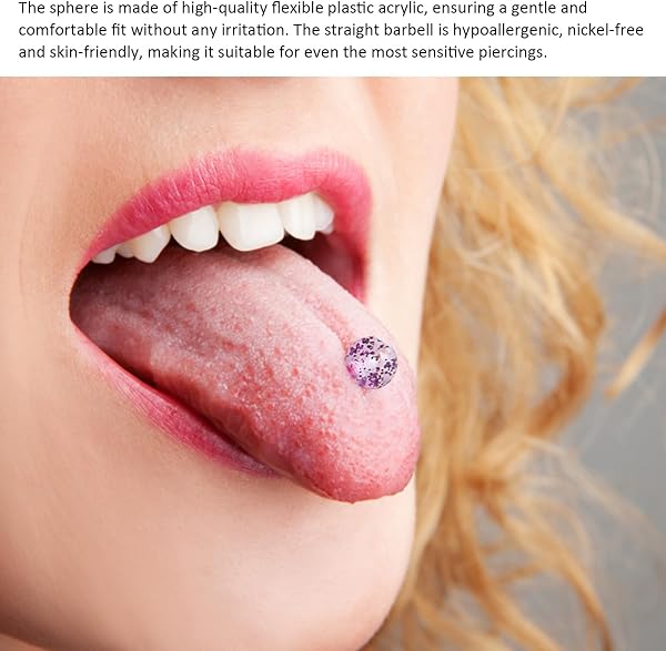 HDGSAFD Lot de 16 piercings de langue colorés en acrylique avec paillettes, bijoux de piercing de langue personnalisés - 5