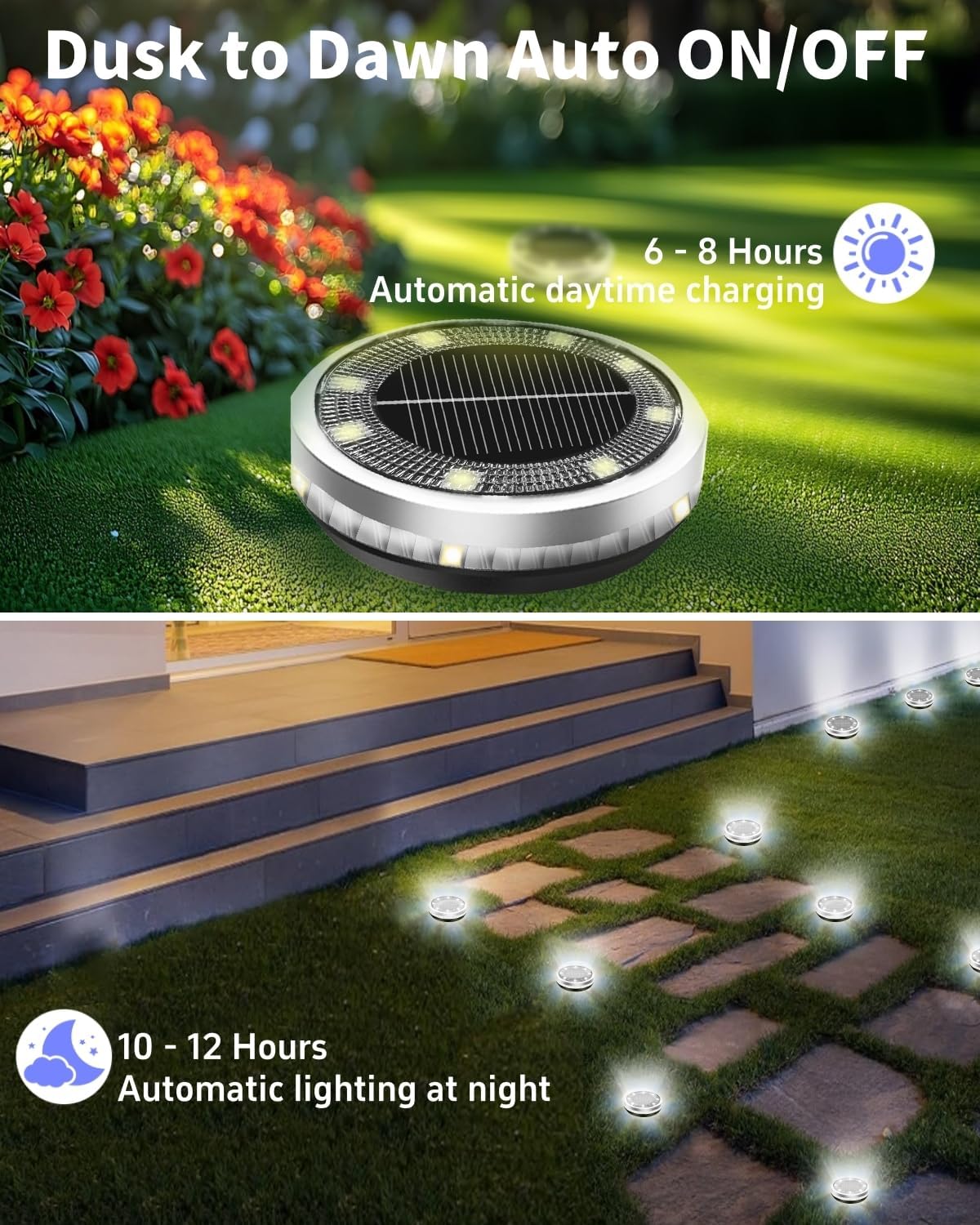 Bzavor Set di 12 luci solari da terra, 8 LED, per esterni, giardino, esterni, impermeabili, IP65, faretto solare per esterni, per vialetti, prati, cortili, vialetti
