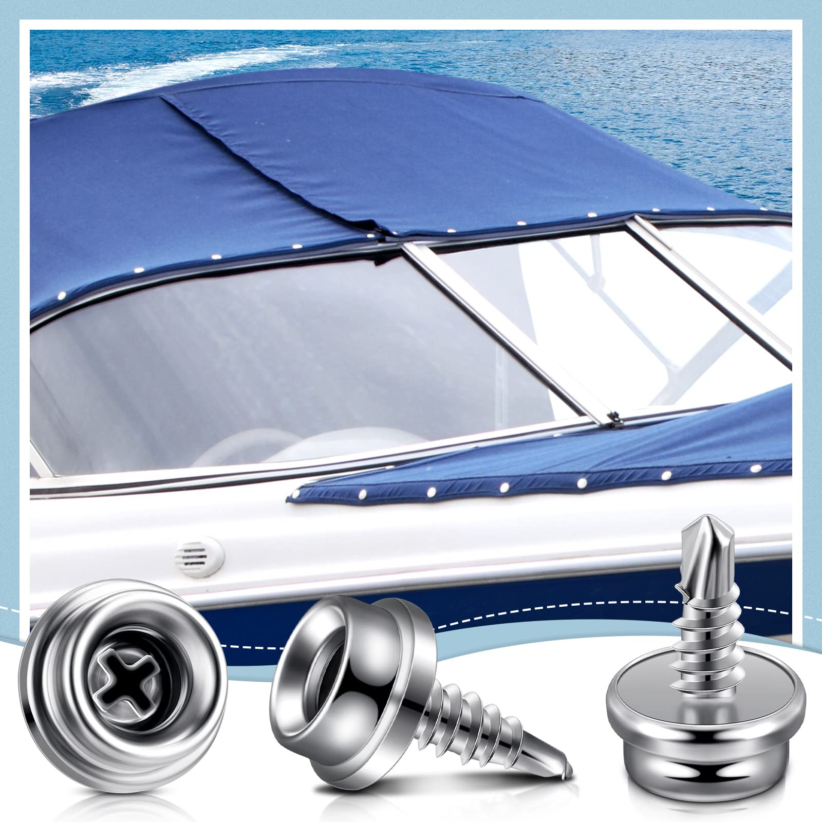 Juego de 100 broches de presión para tela de barco de acero inoxidable – Casquillo de 9,5 mm – Herramienta para fundas de barco