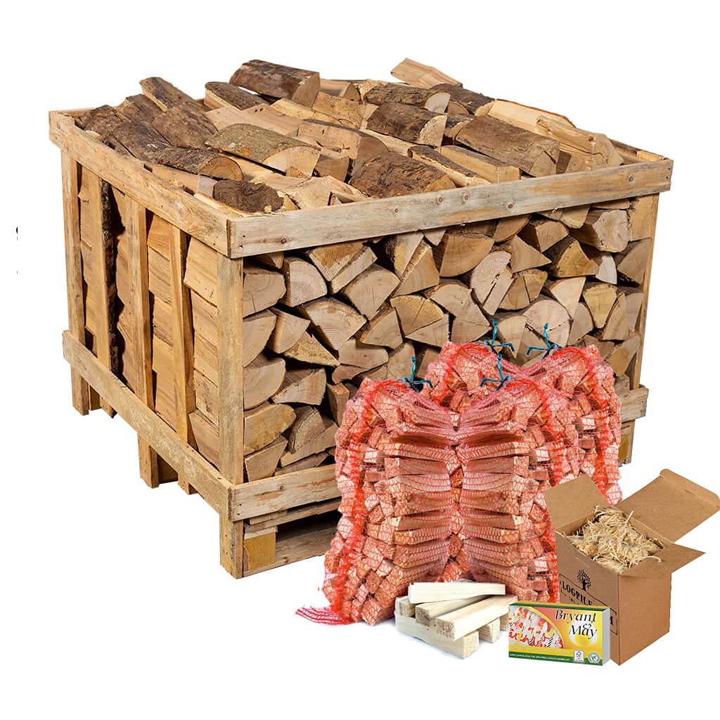 Buy Kiln Dried Fire Logs, 400kg + Kindling Starter Kit, For Wood