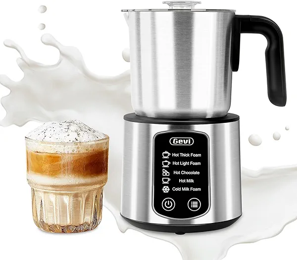 Gevi Hot Chocolate Maker with 5 in 1 Milk Frother and Steamer, Professional Milk Steamer, 17 oz/3.5 oz, Stainless Steel, Hot and Cold Milk Frother for Latte, Macchiato, Cappuccino and Hot Ch