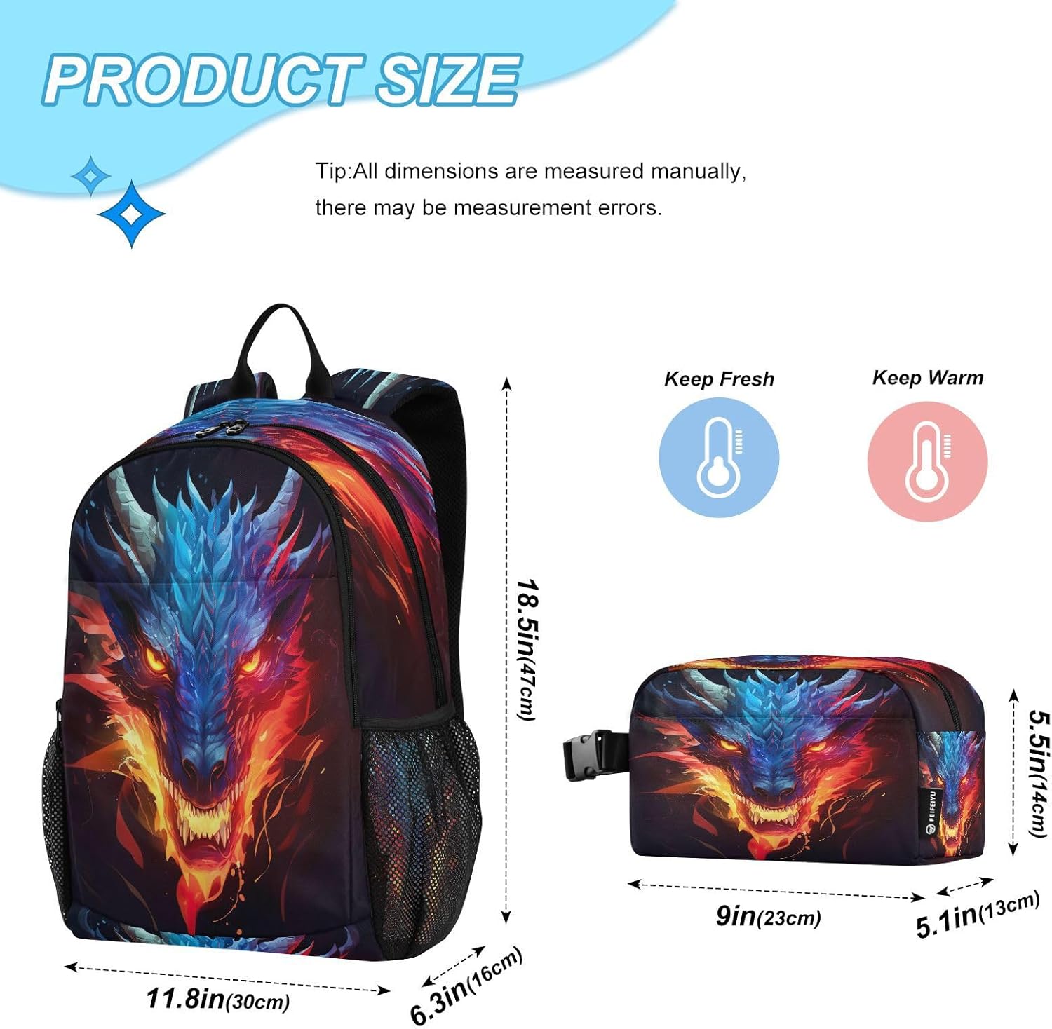 Dragon Kids Backpack for Girls Boys School Bookbag with Insulated Lunch Box for Elementary Students Middle School Teen Girls Backpacks - Image 2
