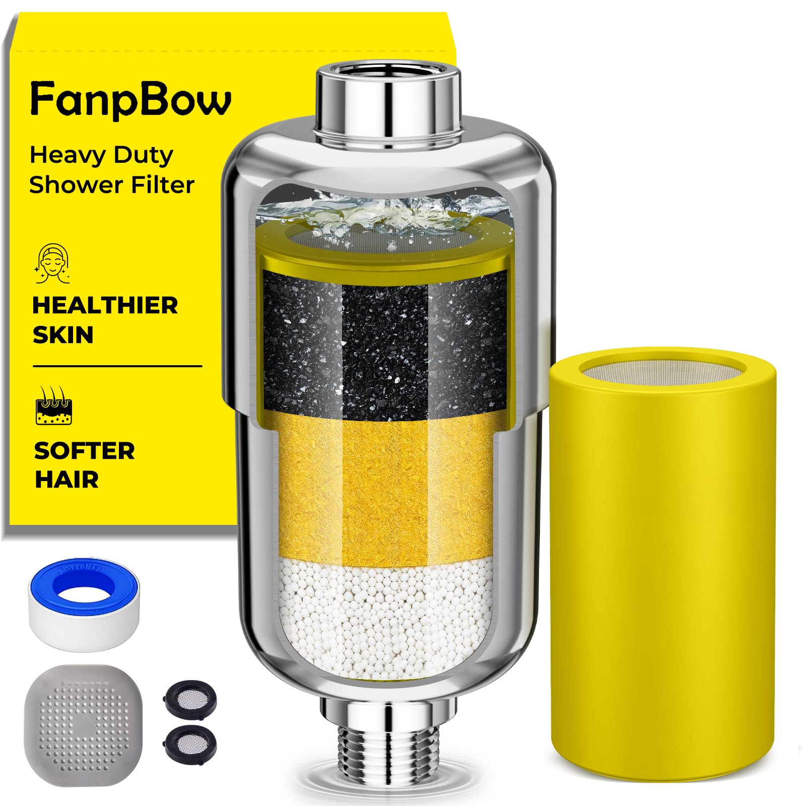 Fanpbow Heavy Duty Shower Filter With 1 Cartridge - 99% Removes Chlorine, Fluoride, Heavy Metals & Hard Water Impurities - Healthier Skin & Softer Hair