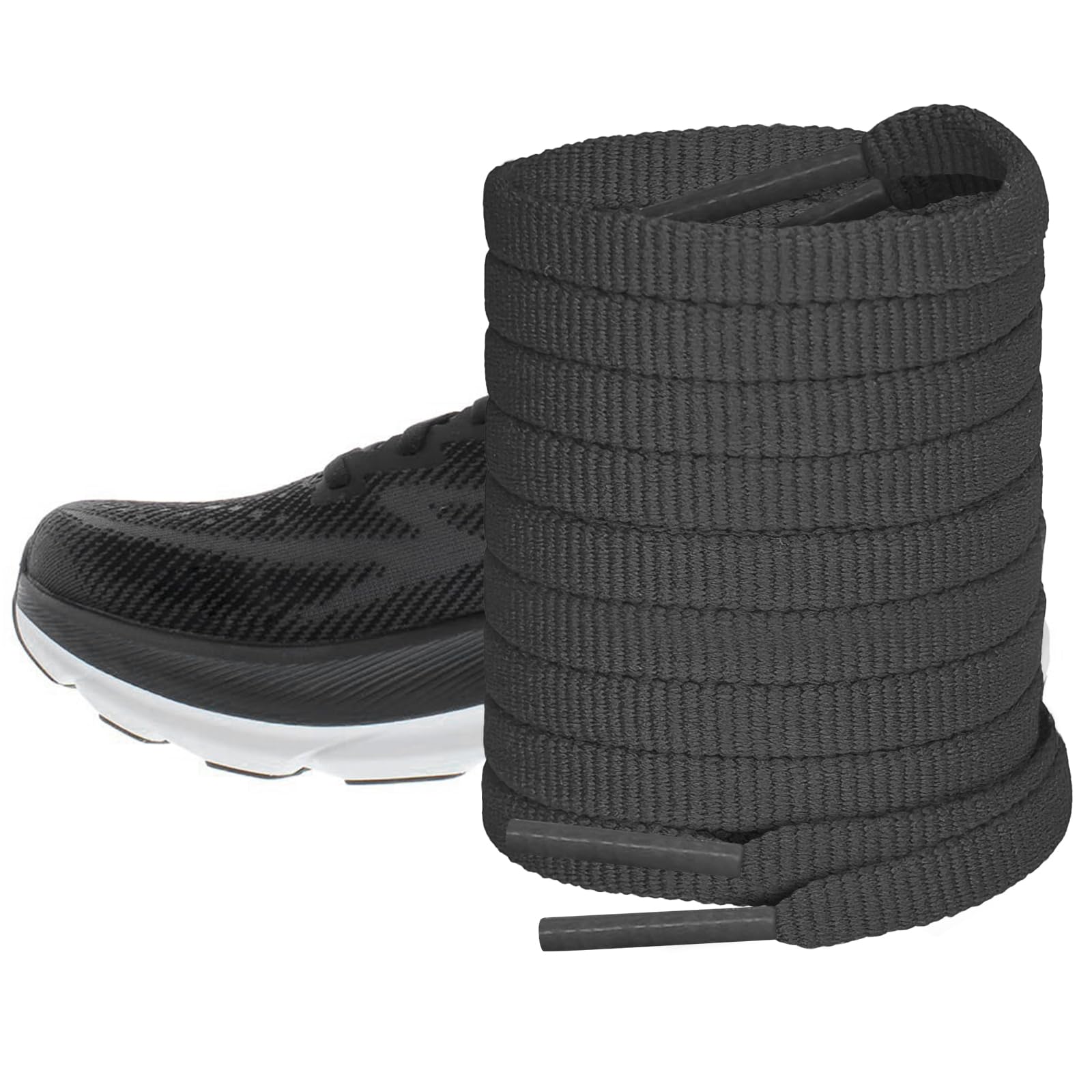 [NDTEZUGT] 6mm 靴紐 平紐 for HOKA 用の ホカ 平型 平ひも 靴ひも フラット シューレース スニーカー 紐 交換用 100cm～160cm 1足分 (ブラック,140cm)