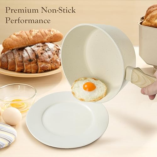 Miniatura 3 de Juego de sartén de 1.5 cuartos y 2.5 cuartos con tapa, juego de 5 ollas antiadherentes, olla de cocina con revestimiento de granito de inducción,