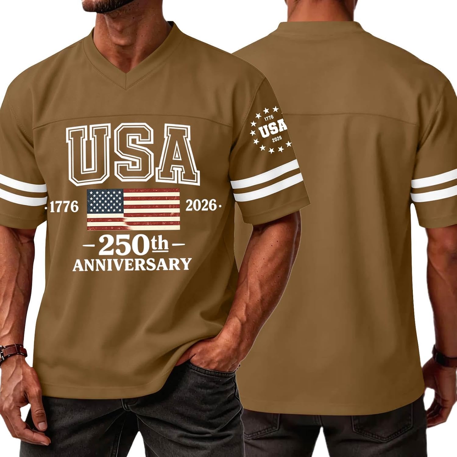 WENKOMG1 250th Anniversary USA Shirt Short Sleeve Retro American Flag Print Patriotic Tee Shirts, S-3XL