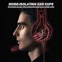 Vista 7 de NPET HS10 - Auriculares estéreo para juegos para PS4, PC, Xbox One PS5, con cancelación de ruido sobre la oreja con micrófono, luz LED, bajo