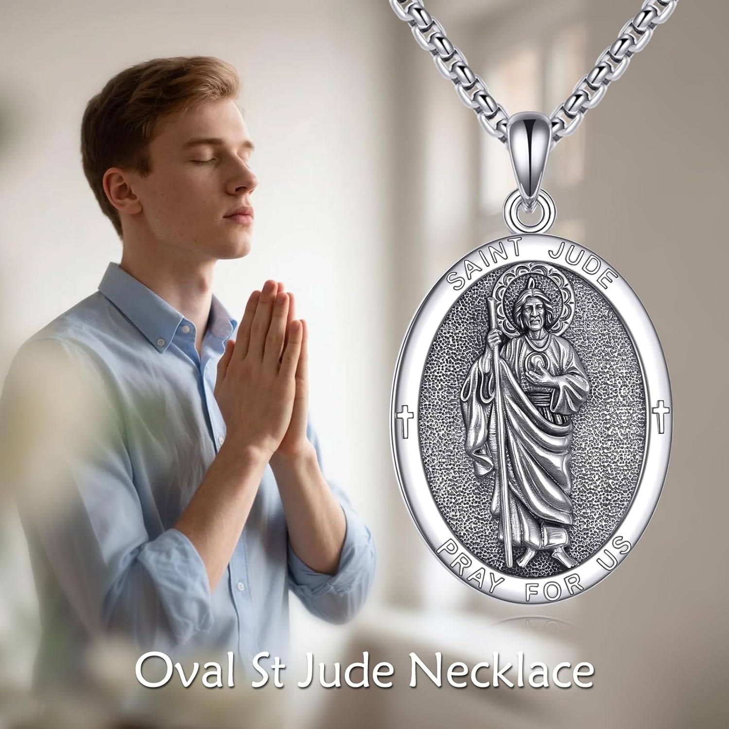 Patron Saint Necklace 925 Sterling Silver Round Protection Pendant Amulet Medal with 22+2 Inches Chain Jewelry Gift for Men and Women (with Gift Box) - Image 6