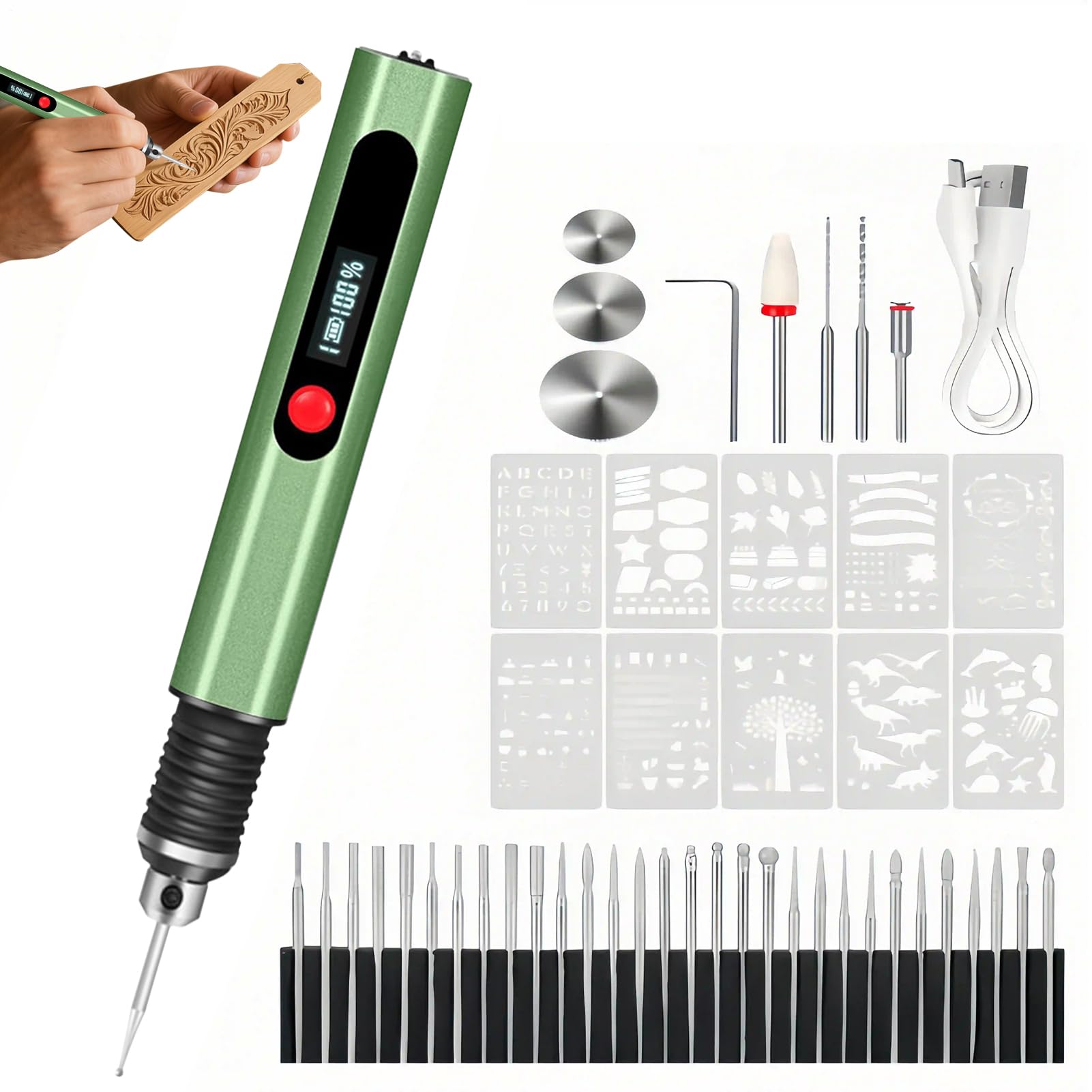 Electric Engraving Pen, 30 Bit Portable Adjustable DIY Engraving Machines | Beginner Artists Mini Engraver Pen | for Crafts, Ceramic Cups, Glass, Wood, Manicure, Stone