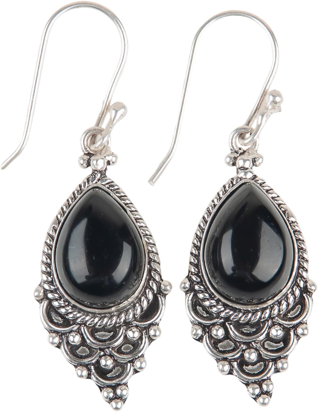 Gesmtone 925 Sterling Silver Handmade Statement Earrings For Women, 10X14mm Pear Stone Bezel Set Earrings 1.9", Designer Oxidized Teardrop Earrings, Elegant Dailywear Jewelry, Mother's Day Gift