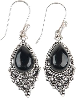 Gesmtone 925 Sterling Silver Handmade Statement Earrings For Women, 10X14mm Pear Stone Bezel Set Earrings 1.9", Designer Oxidized Teardrop Earrings, Elegant Dailywear Jewelry, Mother's Day Gift