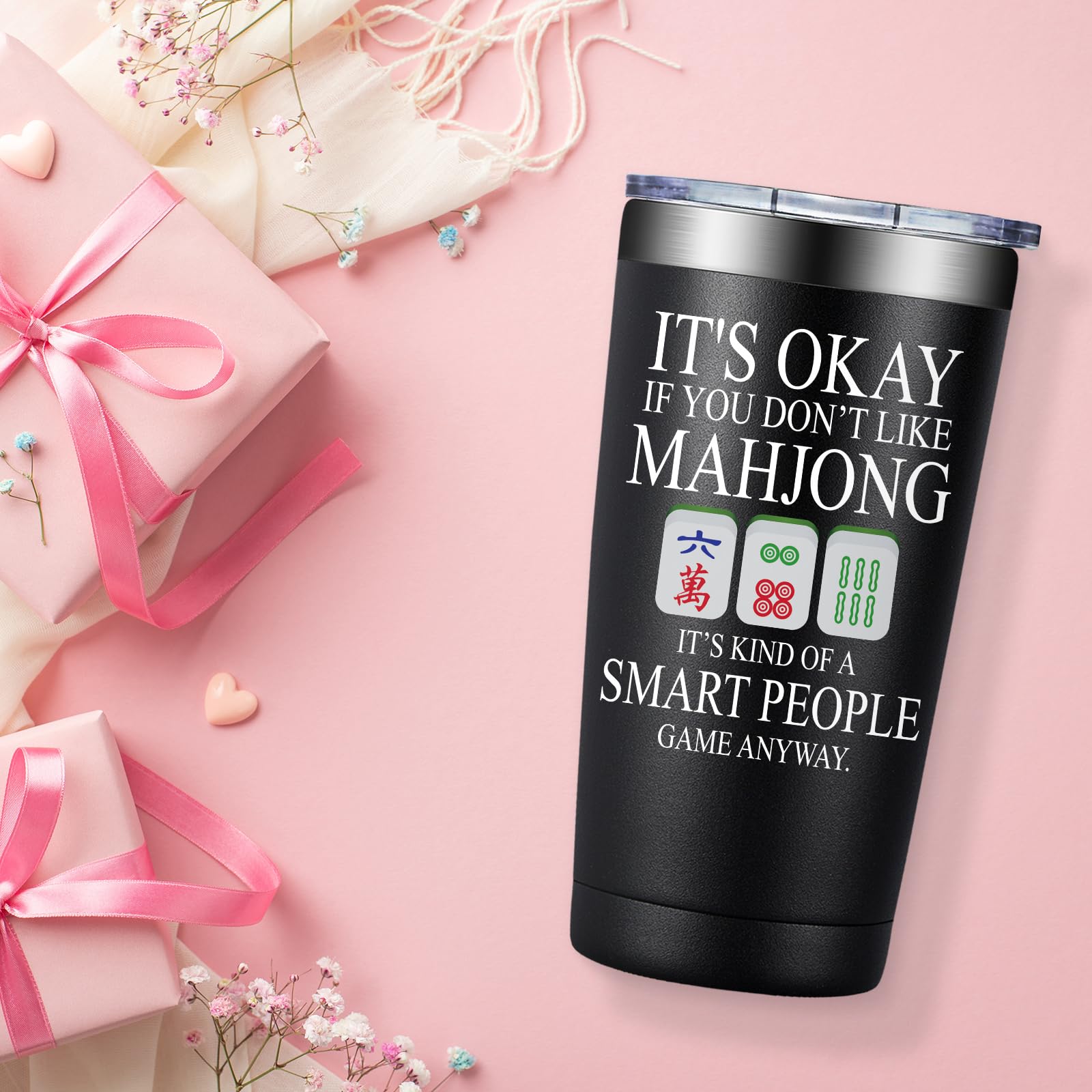 BIRGILT Mahjong Gifts for Women, Men - Funny Mah Jongg Themed Gifts for Players Lovers - Mah Jongg Accessories Gift on Birthday, Christmas - Smart People Game Mahjong Cup Tumbler 20oz