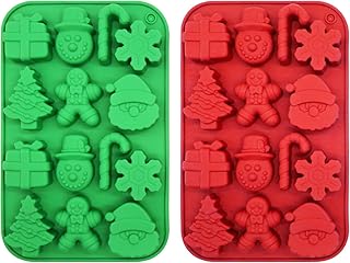 2Pcs Xmas Chocolate & Fudge Molds - Silicone Santa Claus & Tree Candy Molds