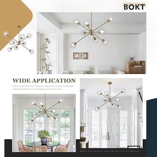 Miniatura 5 de BOKT 8 luces modernas de globo dorado Sputnik candelabro contemporáneo de bola de vidrio transparente lámpara de burbuja iluminación latón Sputnik