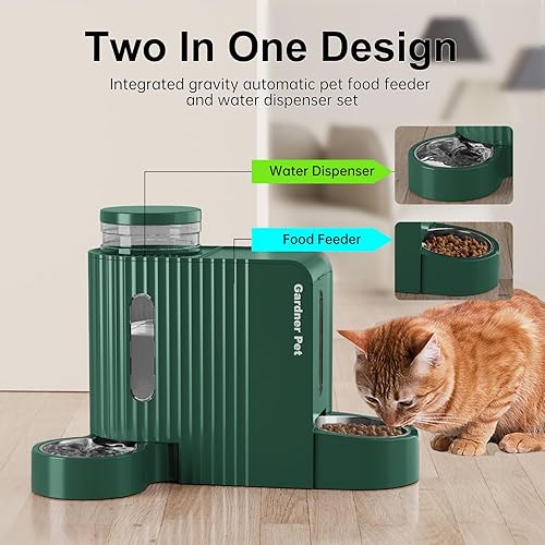 Miniatura 2 de Gardner Pet Dispensador automático de alimentos y agua para gatos, de acero inoxidable, dos en uno, dispensador de gran capacidad para mascotas,