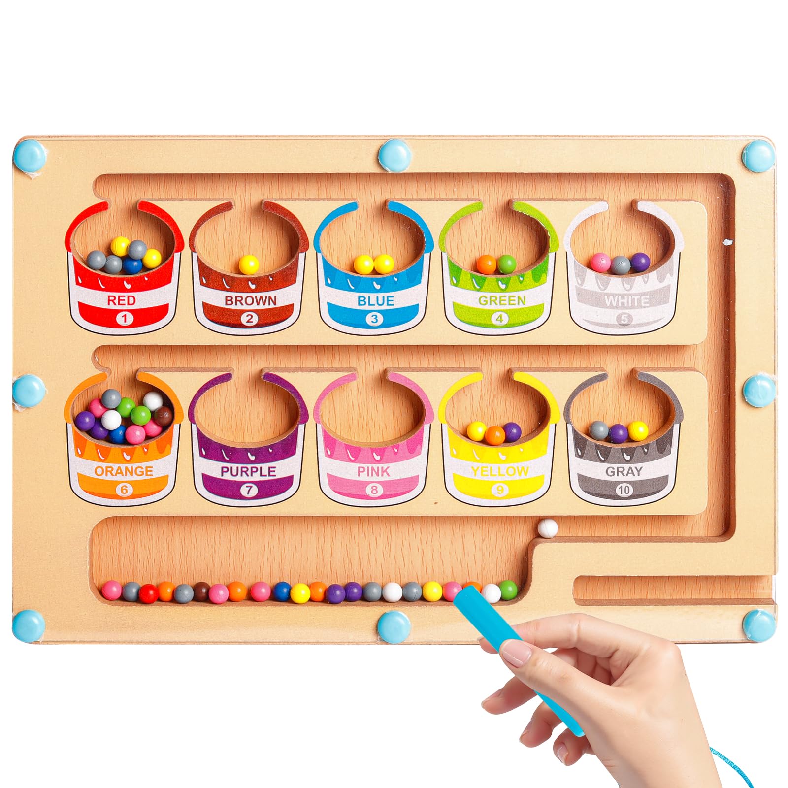 Magnetic Montessori Colour & Number Maze Toy for 3 4 5 Year Olds, Wooden Sorting, Counting & Colour Matching Puzzle Board, Educational Fine Motor Skills Toys, Toddler Learning Gifts for Boys & Girls