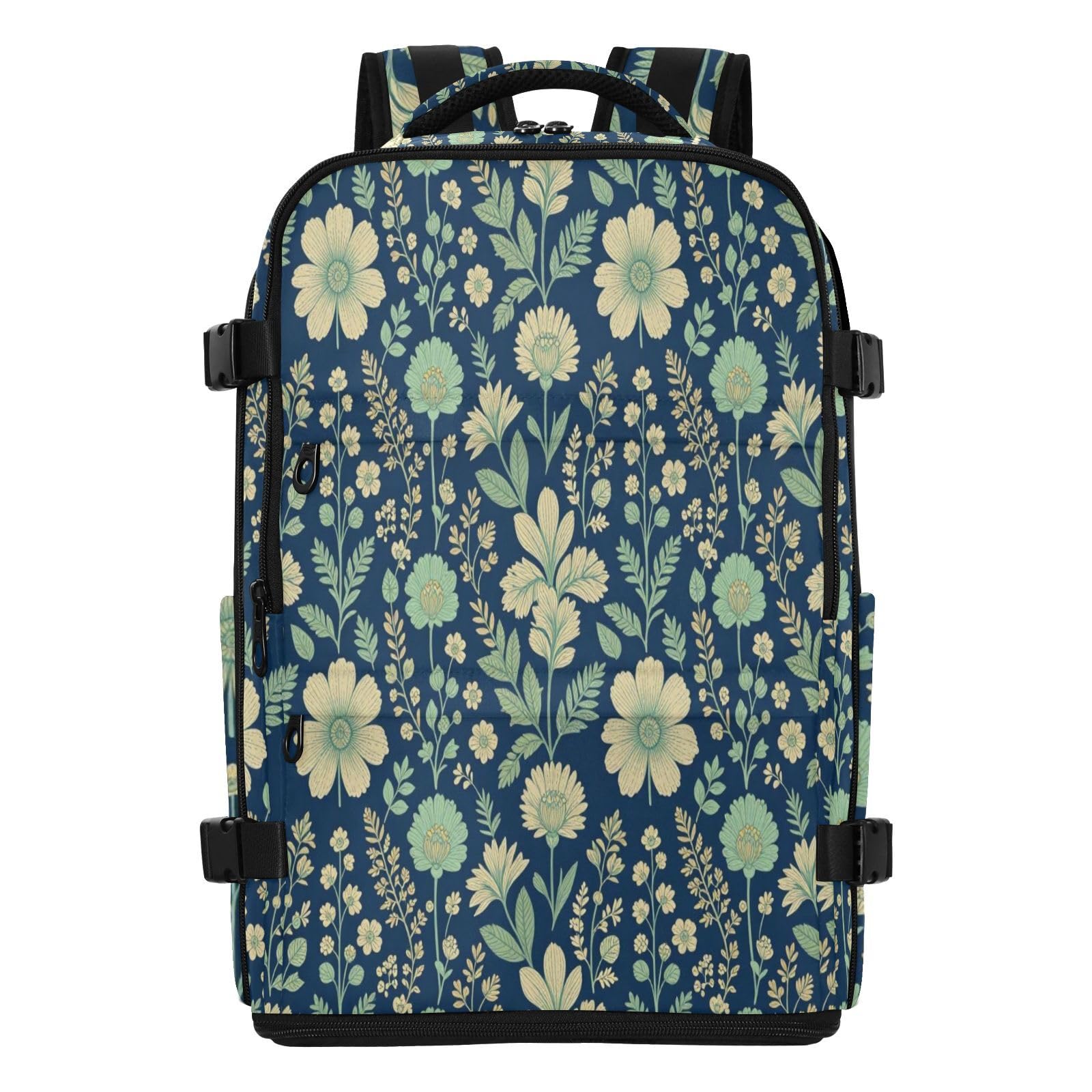 Plecak podręczny do samolotów torba na laptopa 15,6 cala dla | Wodoodporna lekka torba studencka boho granatowa kwiatowa botaniczna sztuka kwiatowa 15,6 torba na laptopa do szkoły mochilas