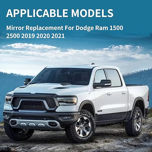Miniatura 6 de Espejo lateral del pasajero de repuesto para Dodge Ram 1500 2500 2019 2020 2021  Espejo lateral derecho, espejo retrovisor de vidrio con calefacción