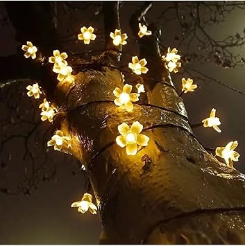 50 Led Solar Güneş Enerjili Çiçek Kiraz Çiçeği Ip65 Su Geçirmez Solar Işık Zinciri 6 Metre Sarı Işık