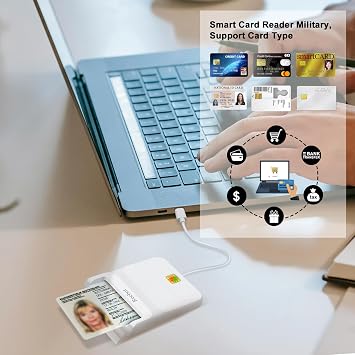 Recbot CAC Reader USB C, CAC Reader Military, DOD Military USB C Common Access CAC Smart Card Reader, Compatible with Windows, Mac OS and Linux (White)