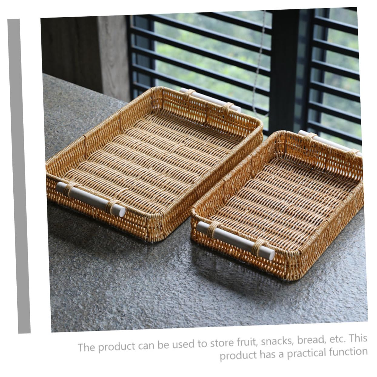 SOLUSTRE Household Fake Rattan Storage Basket Cutlery Organizer for Kitchen Dining and Bathroom Plastic Material Smooth Design for Fruits Vegetables Snacks and More