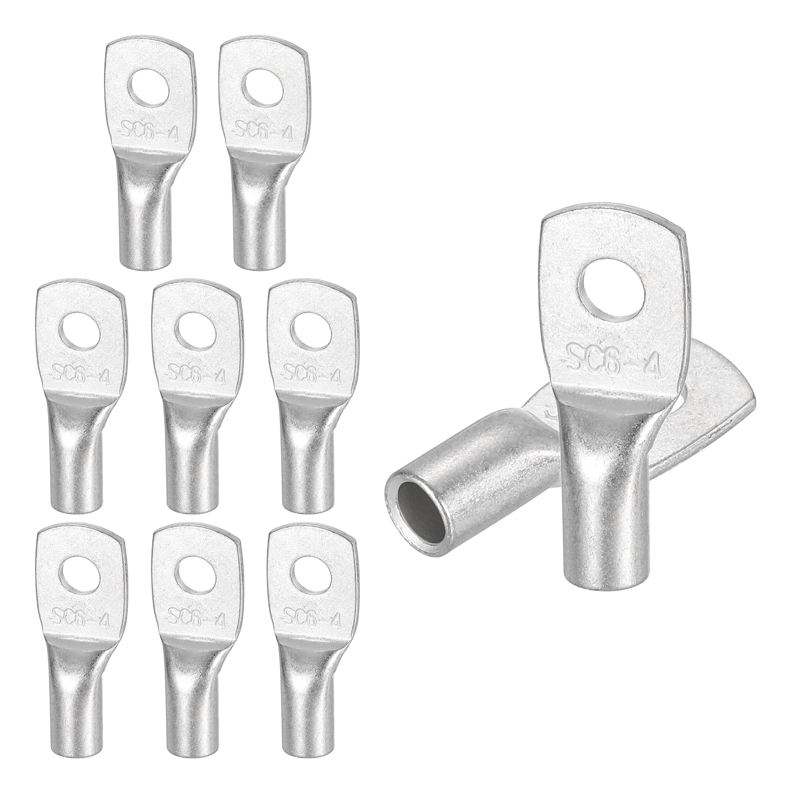 sourcing map 20 Pcs Tinned Copper Wire Lugs 12-10AWG 5/32" Wire Connectors Marine Grade Battery Cable Ends Ring Terminals SC6-4NH Battery Cable Lugs, Silver