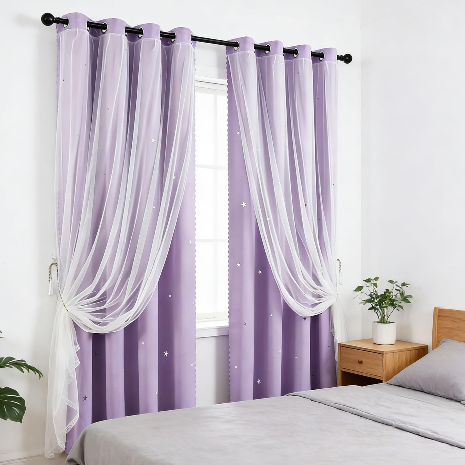 Rideau occultant etoiles oeillets pourpre 90x160 stoppe la lumiere du jour enfant