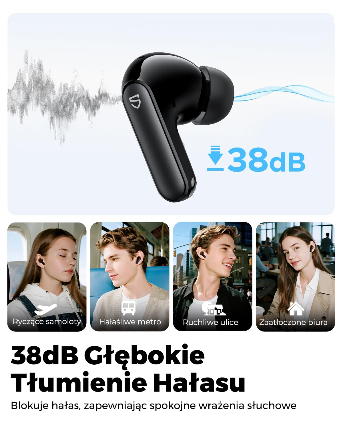 SOUNDPEATS Q3 Pro Bezprzewodowe Słuchawki Douszne z Aktywną Redukcją Szumu Dźwięk Przestrzenny 13mm Przetworniki 42 Godziny Odtwarzania Bluetooth 6.0 Wodoodporność IP55 Idealne do Gier Czarny
