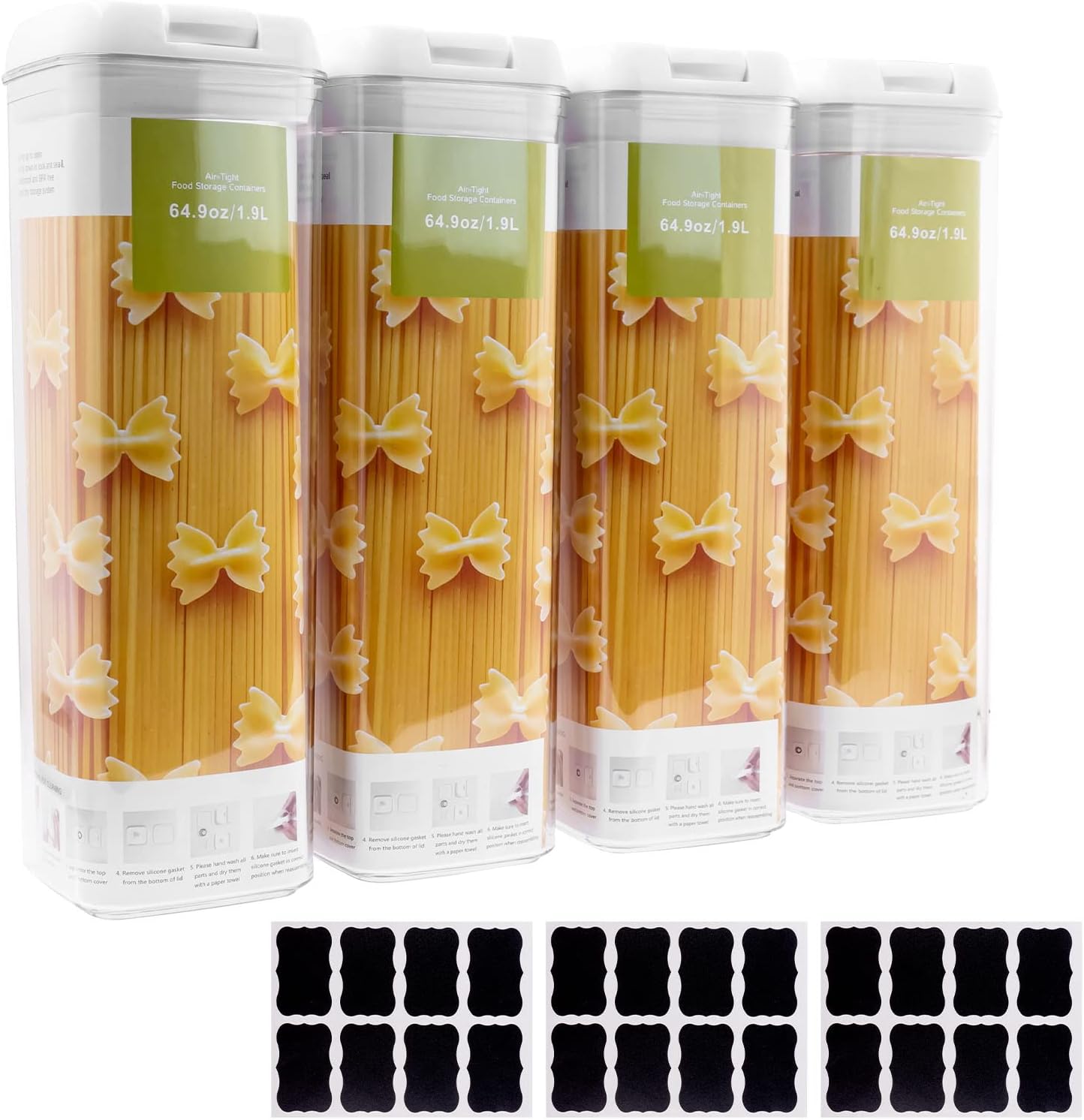 4Pcs Airtight Food Storage Containers Set, BPA Free Plastic Pasta
