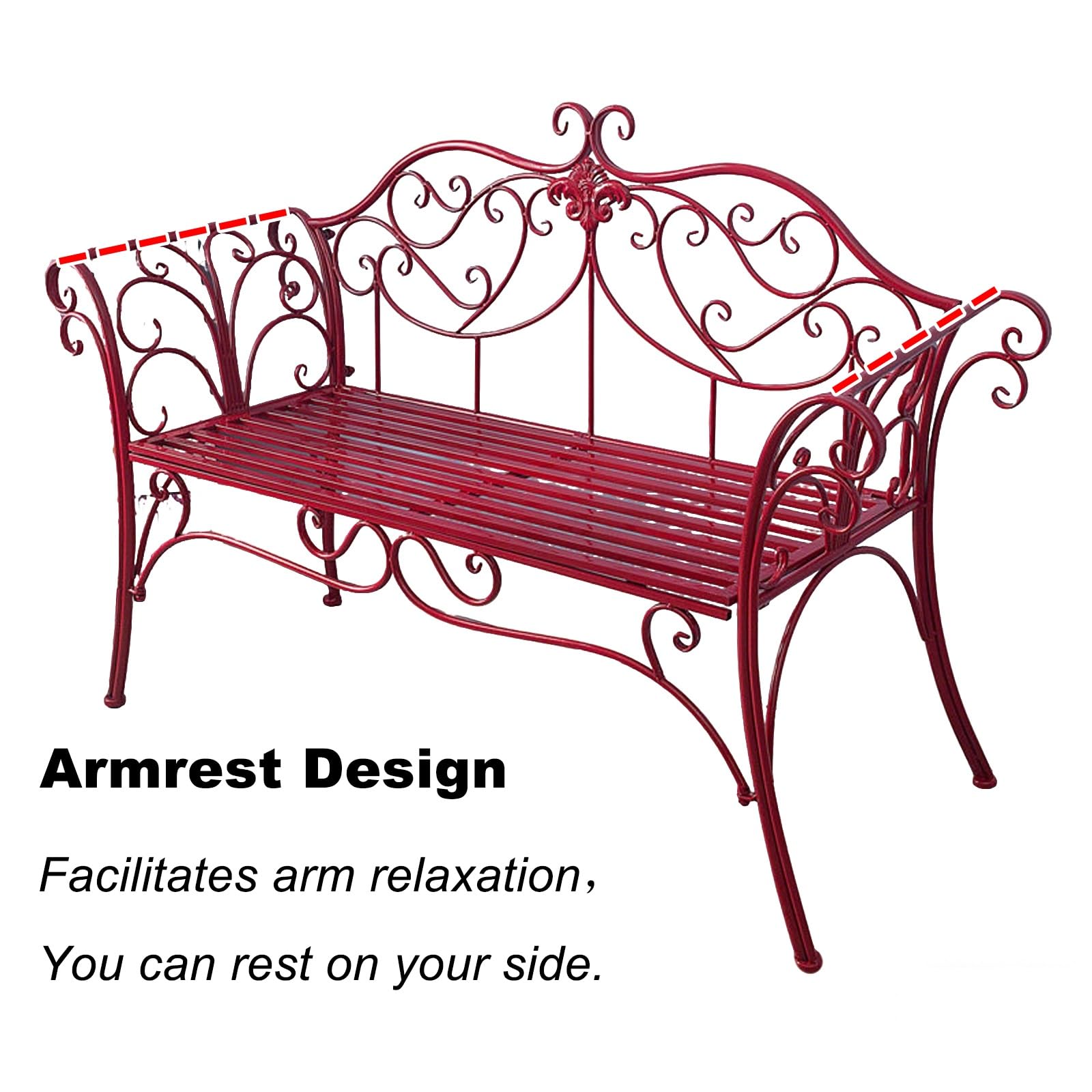 Banco de jardín de metal tallado para exteriores, resistente al viento y a la lluvia, ideal para patios, parques y jardines, elegante solución de asiento azul