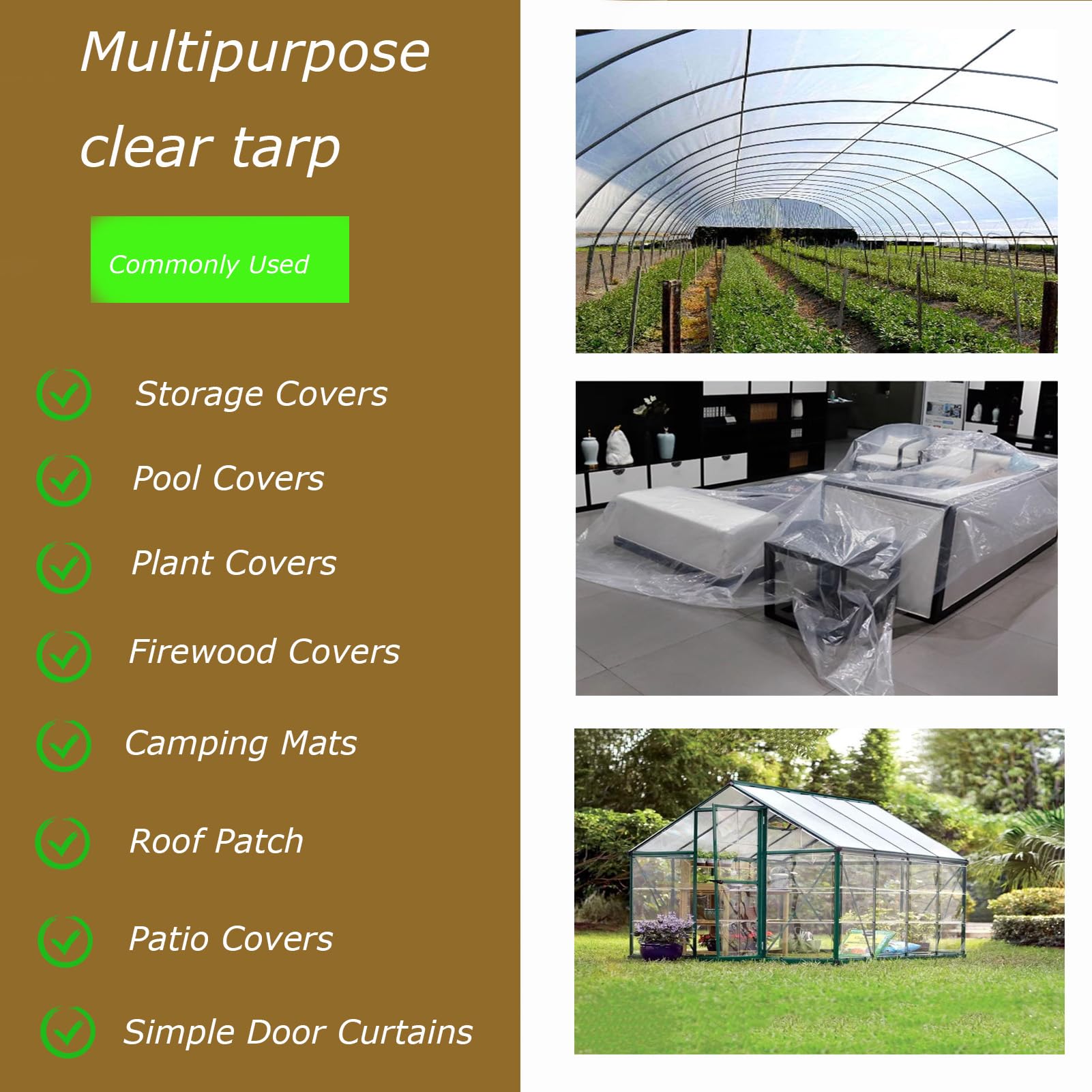 Telone Impermeabile Trasparente 8×12m, Telone Impermeabile per Gazebo, Telone PE Occhiellato, Tenda da Balcone in Plastica, Antipioggia Telo, per Esterno Balcone Giardino Serra Piante ( 8×12m)