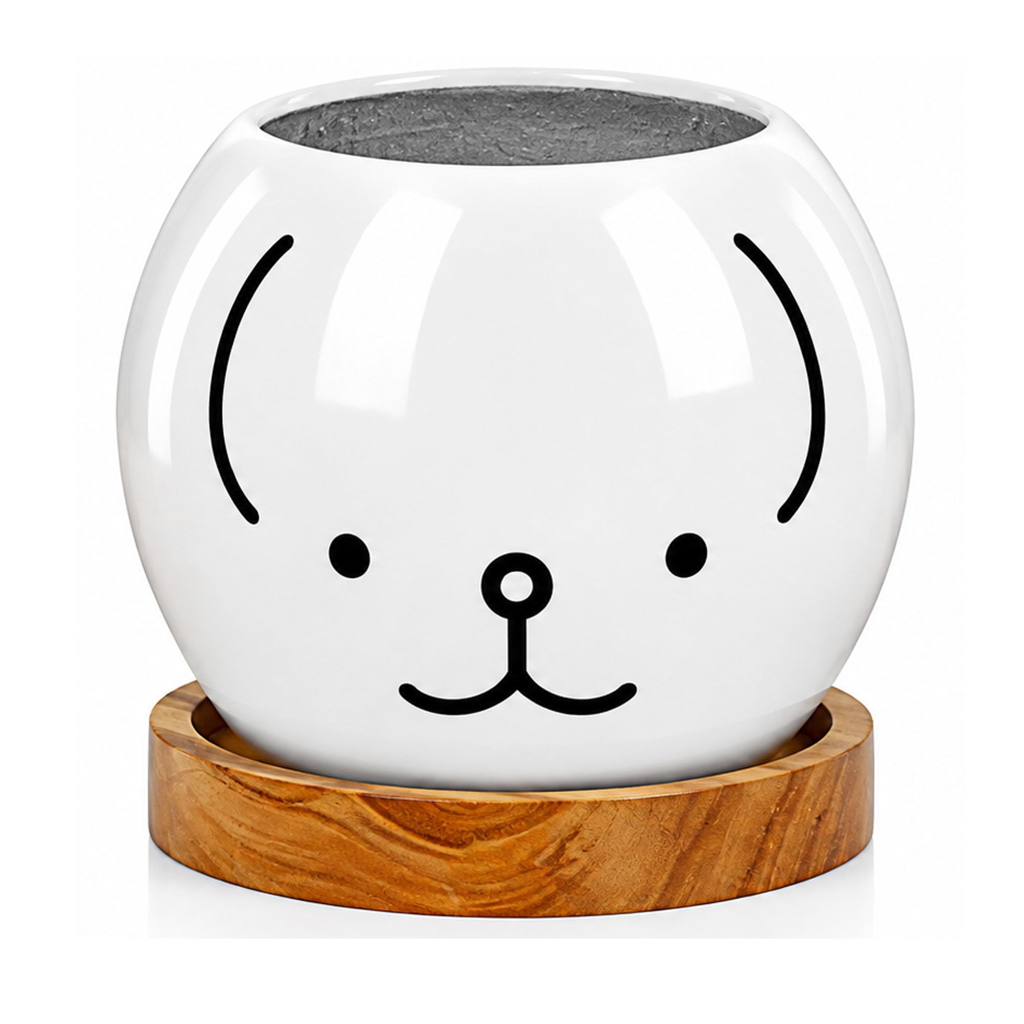 Cute Dog Face Fiberglass Planter w/ Wooden Tray - Plants Not Included | Cute Dog Face Decorative Planter Lightweight Fiberglass for Table Indoor Décor-picture-21
