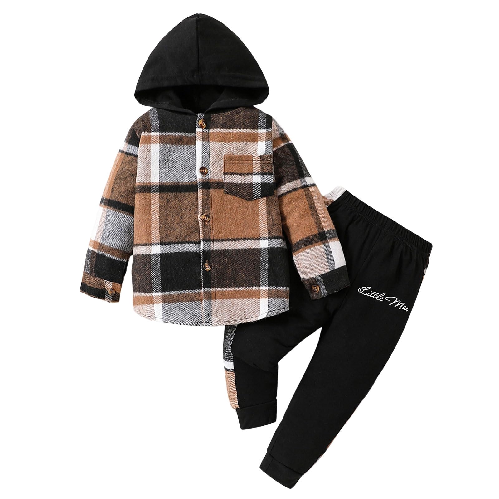 OLMRJKD Toddler Baby Boy Clothes Plaid Long Sleeve Hoodie Sweatshirt + Pants 2pcs Boys Outfit Set