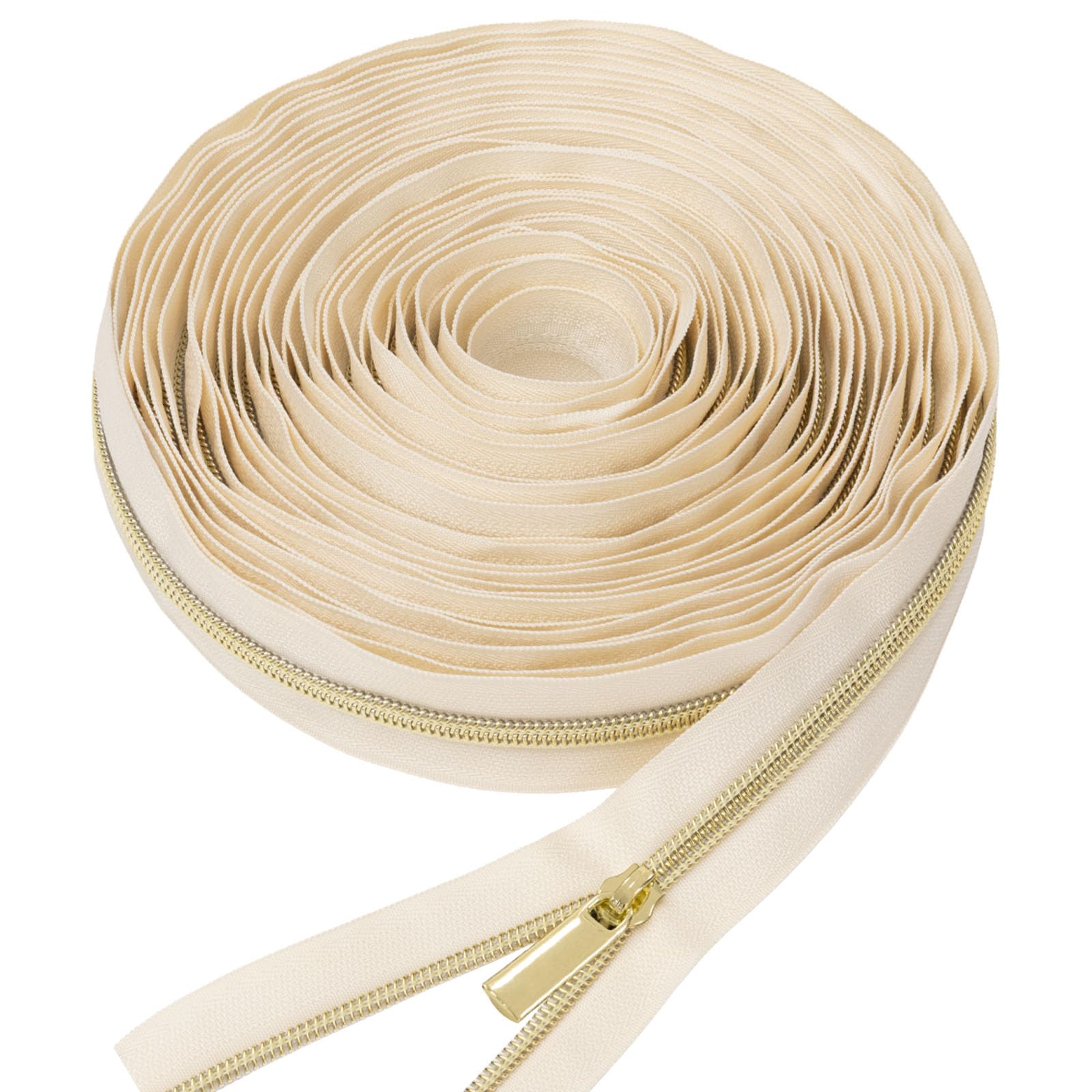 GUBOCA 9 M Reißverschluss,Näh Endlosreißverschluss mit Zipper,mit 30 Stück Reißverschlüsse Zubehör für Taschendekoration (Gold, Beige)