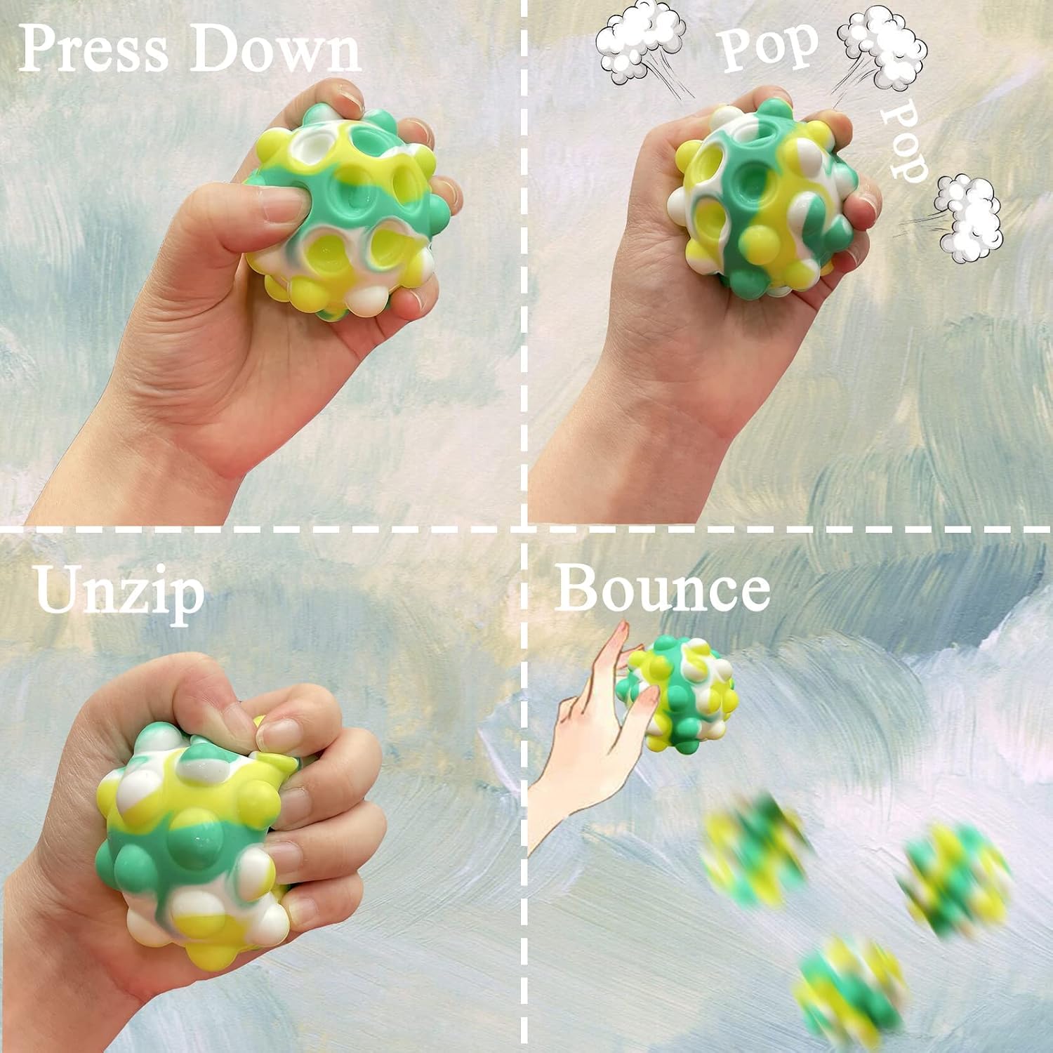 8 PCS Pop Ball, 3D Fidget Ball Pop Toy, Silicone Decompression Toy, Bouncing Ball, Exercise Finger Flexibility (Regular)