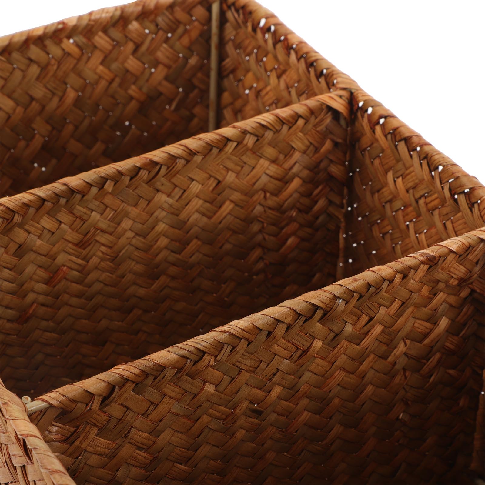 Duży 3-komorowy tkany kosz do przechowywania trawy morskiej, 28,5 x 18,5 x 13 cm, rustykalny do kuchni i łazienki, wszechstronny wystrój domu, ekologiczny design
