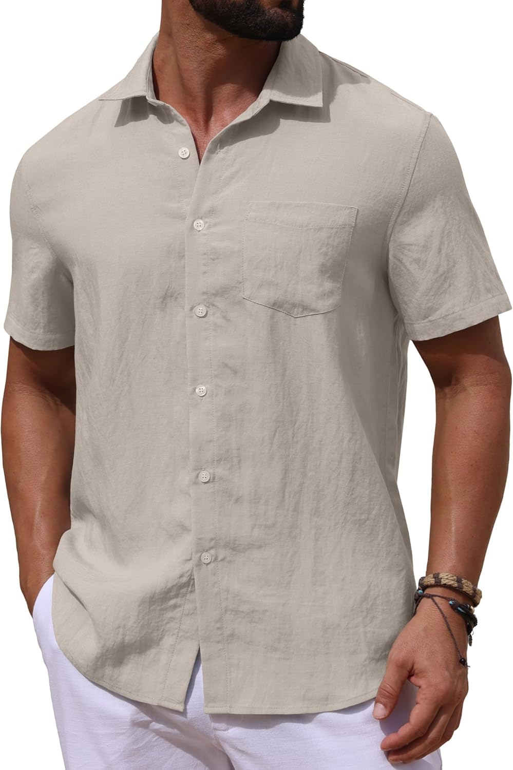 Sailwind Men's Linen Button Down Shirts Short Sleeve Casual Lightwetght Beach Summer Vacation Shirt with Pocket - Image 6