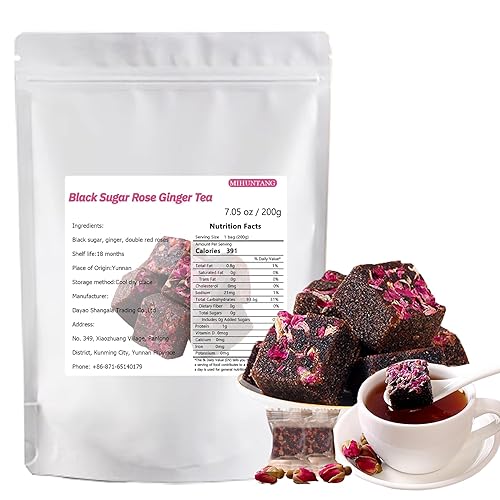 Té de jengibre rosa de azúcar negro, 7.05 onzas/7.05 oz de azúcar morena negra hecha a mano con rosa instantánea, té de sopa de jengibre