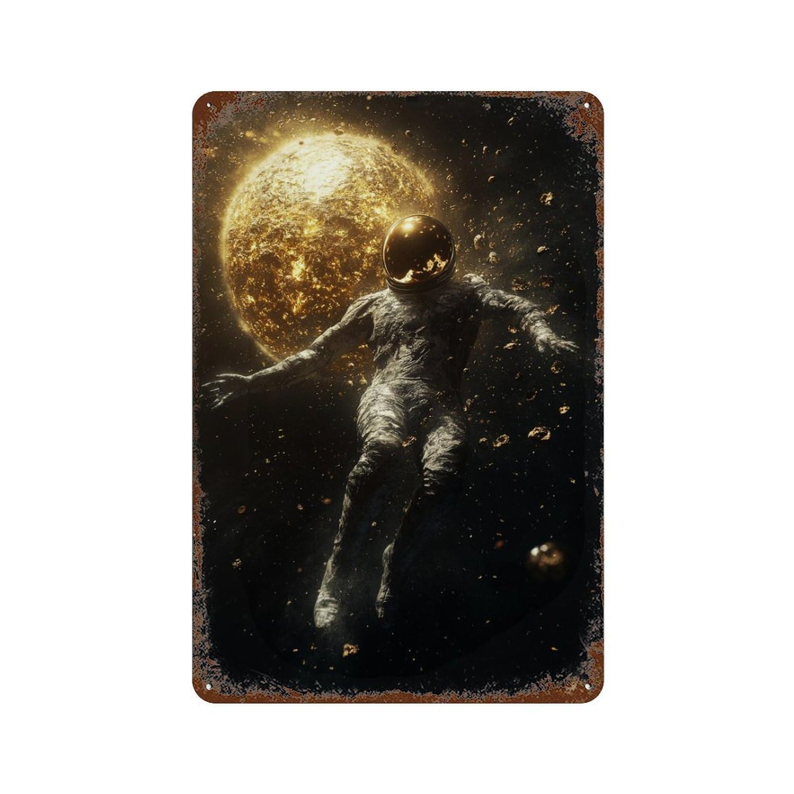 Astronaut Floating in Space -6 Aged Metal Wall Plaque 11.8"x7.9", Classic Wall Plaque for Garage, Pub Or Kitchen