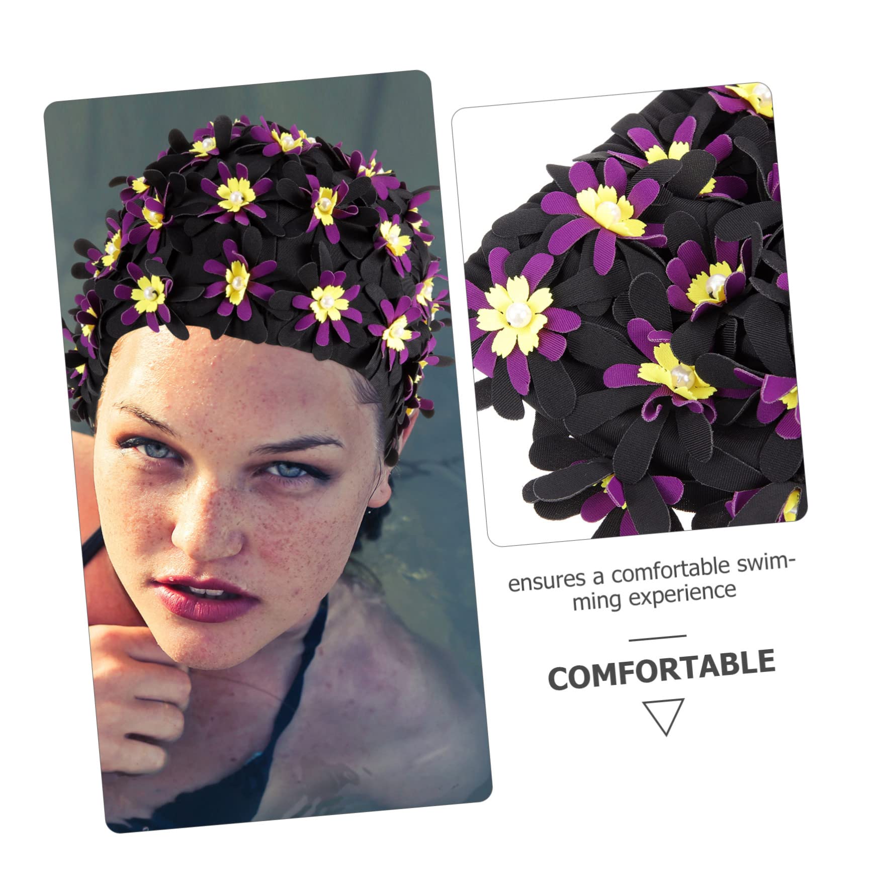 BESPORTBLE Gorro De Baño De Flores Gorro De Baño De Tela para Mujer y Adulto Gorro De Ducha Gorro De Baño Soul Cap Sombrero con Visera Cinturón De Natación para Adultos Poliéster