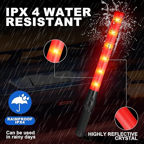 Miniatura 5 de Weewooday Paquete de 2 varitas de control de tráfico aéreo de seguridad de 21 pulgadas, varita de señal de tráfico LED, linterna de control de