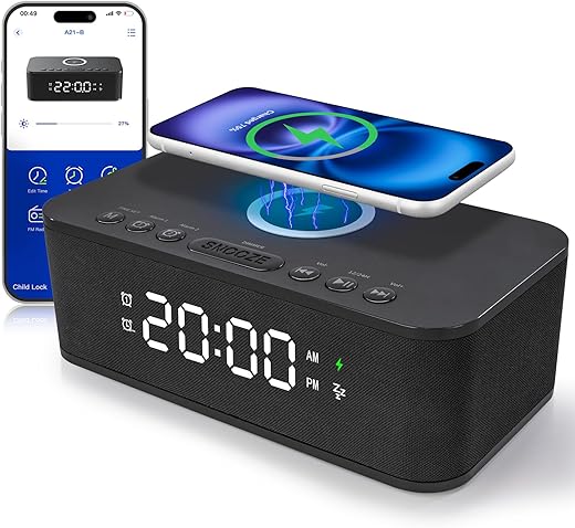 Dual Alarm Clock Radio Bedroom, Digital Alarm Clocks Bedrooms Bluetooth, Up to 10 Bedroom Alarms