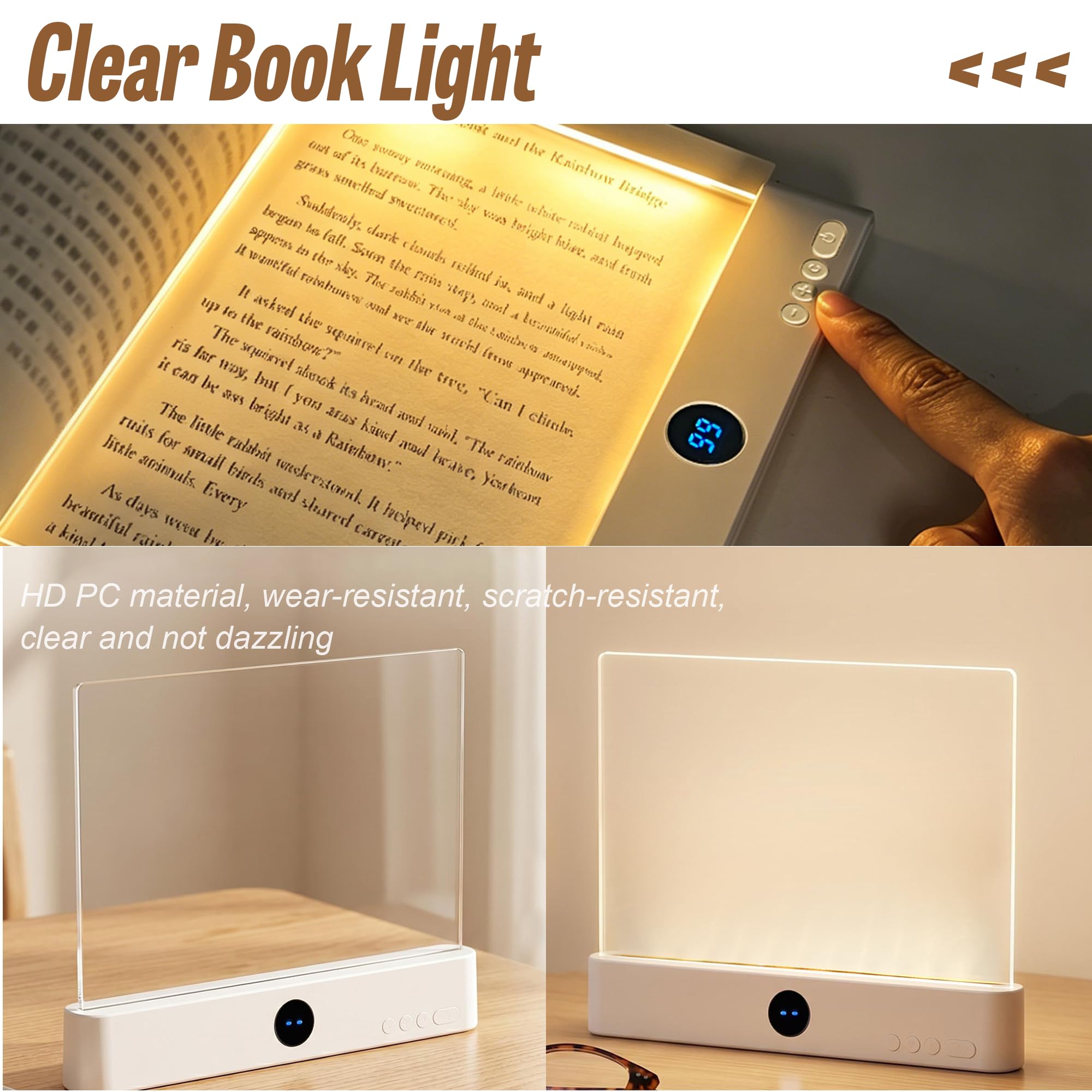 GJD Luz LED 2 en 1 para libro y luz nocturna, luz de lectura plana recargable con temporizador de 3 modos de color para leer en la cama