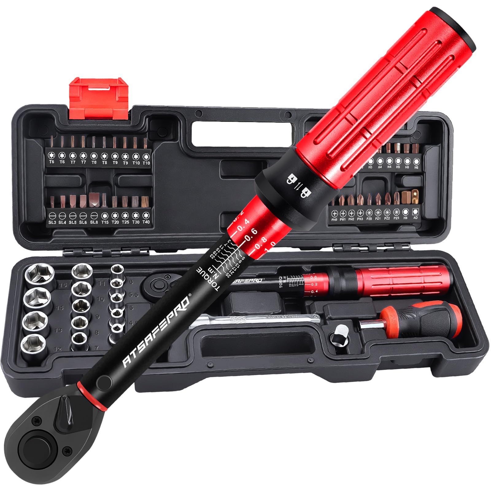 ATsafepro Llave Dinamométrica 1/4" 3-25Nm ±3% con Certificado,Juego de Destornillador Magnético con Trinquete Reversible para Bicicletas, Automóviles y Bricolaje