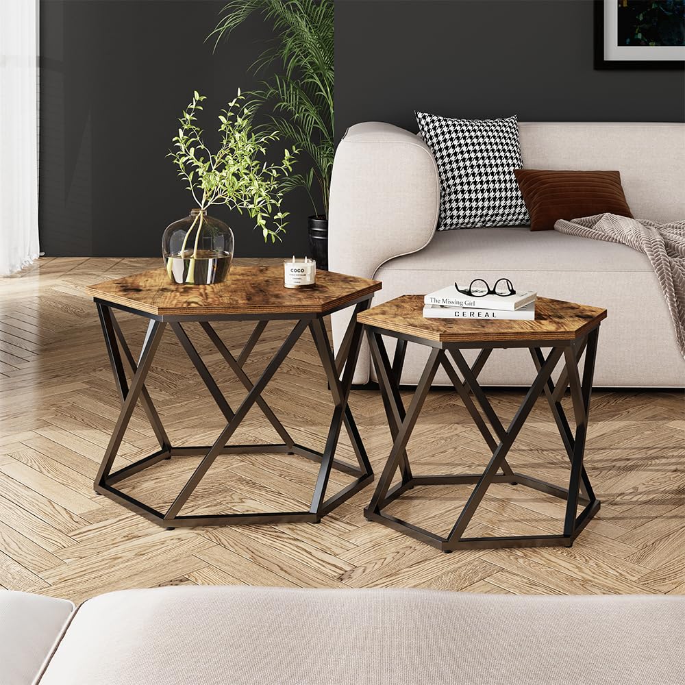 Vicco Couchtisch-Set Fyrk, Eiche rustikal, 57 x 57 cm 2er-Set, platzsparend zusammenklappbar und vielseitig kombinierbar