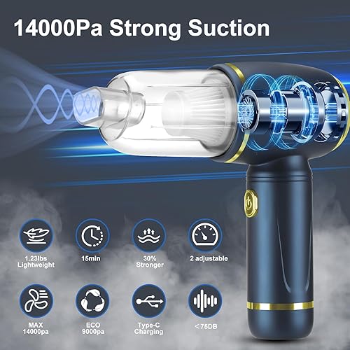 Miniatura 4 de Kairiyard Aspiradora de automóvil, aspiradora portátil inalámbrica con 14000 PA potente succión inalámbrica para automóviles y plumero de aire 2 en