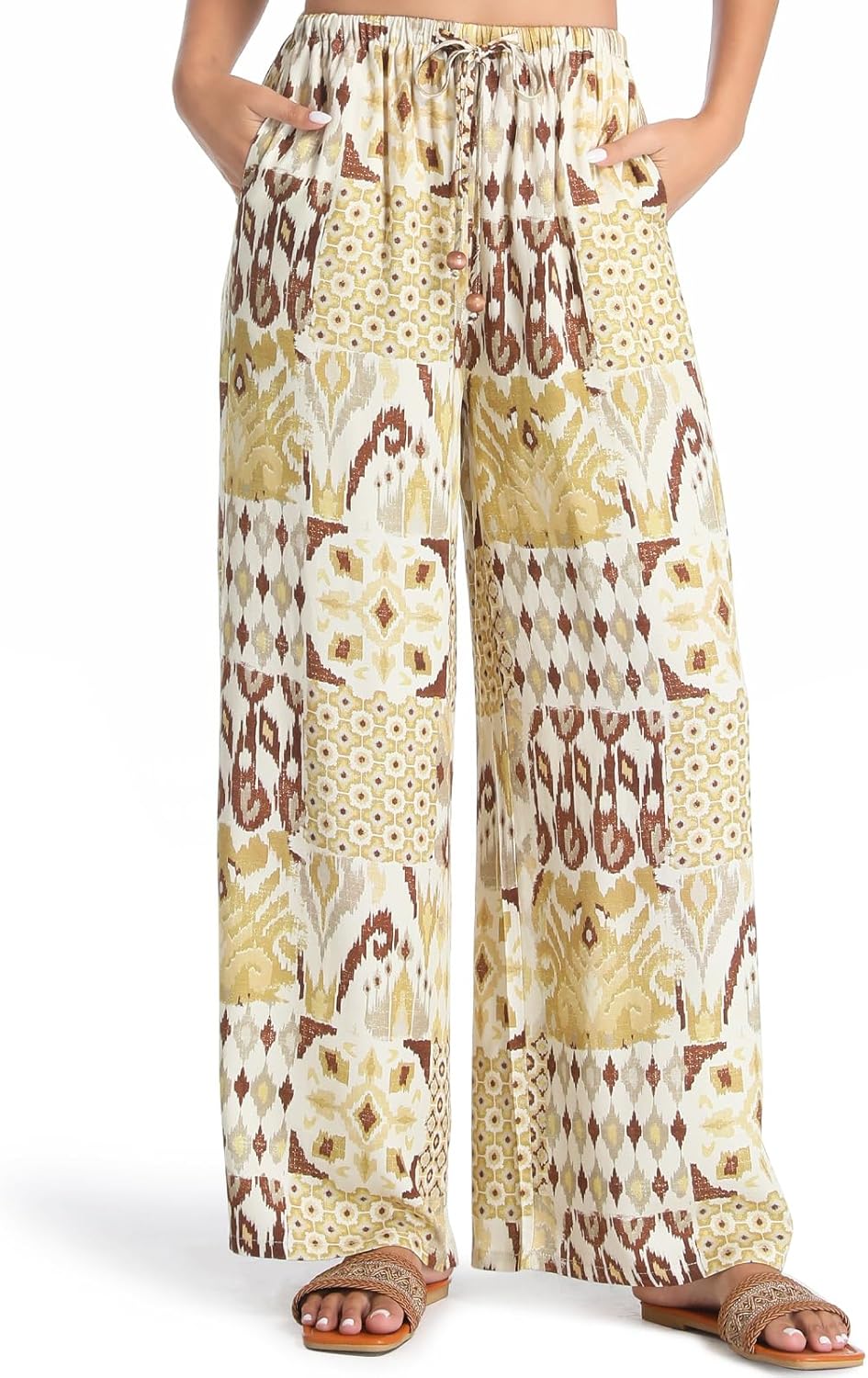 Palazzo Pants for Women with Pocket Mid Waisted Elastic Drawstring Baggy Casual Summer Boho Beach Vacation Pants 2025