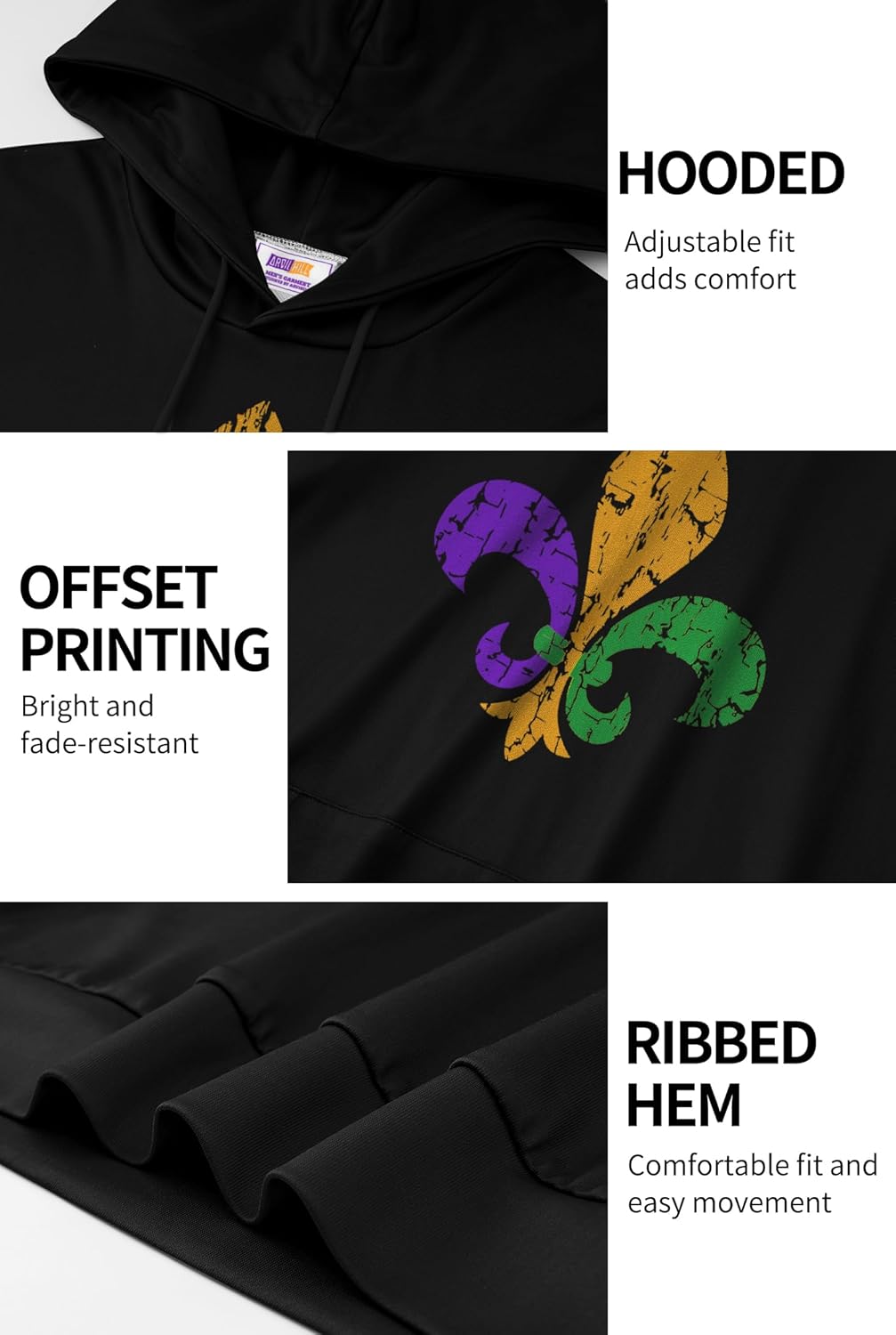 Arvilhill Men's Mardi Gras Hoodie Carnival Print Hooded Sweatshirt with Kangaroo Pocket (S-3XL) - Image 6