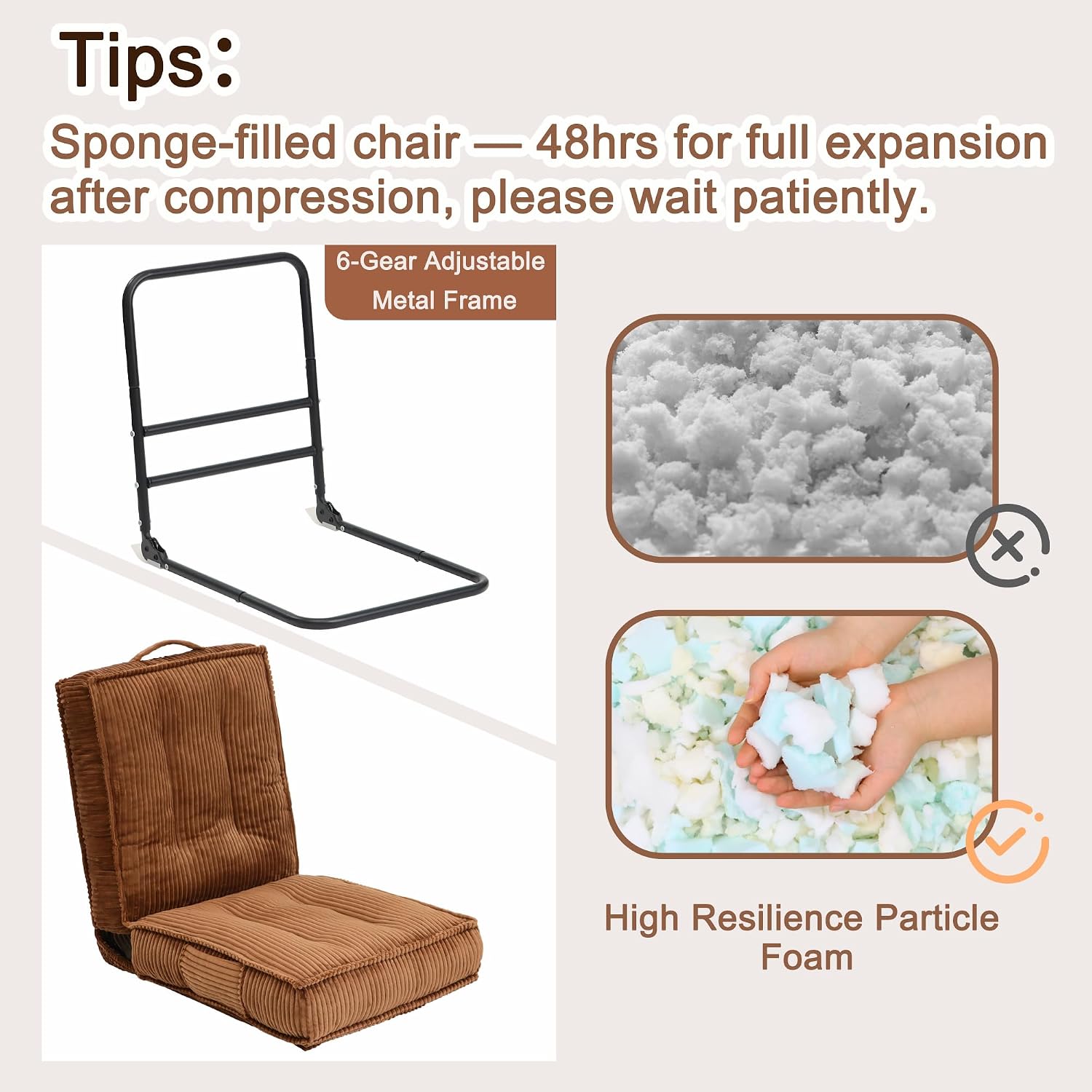 Adjustable Floor Chair with Back Support, 6-Position, Folding Japanese Meditation Tatami Chair, Comfy Gaming Chairs for Adults, Accent Sofa Reading Chairs, Living Room, Bedroom, Coffee