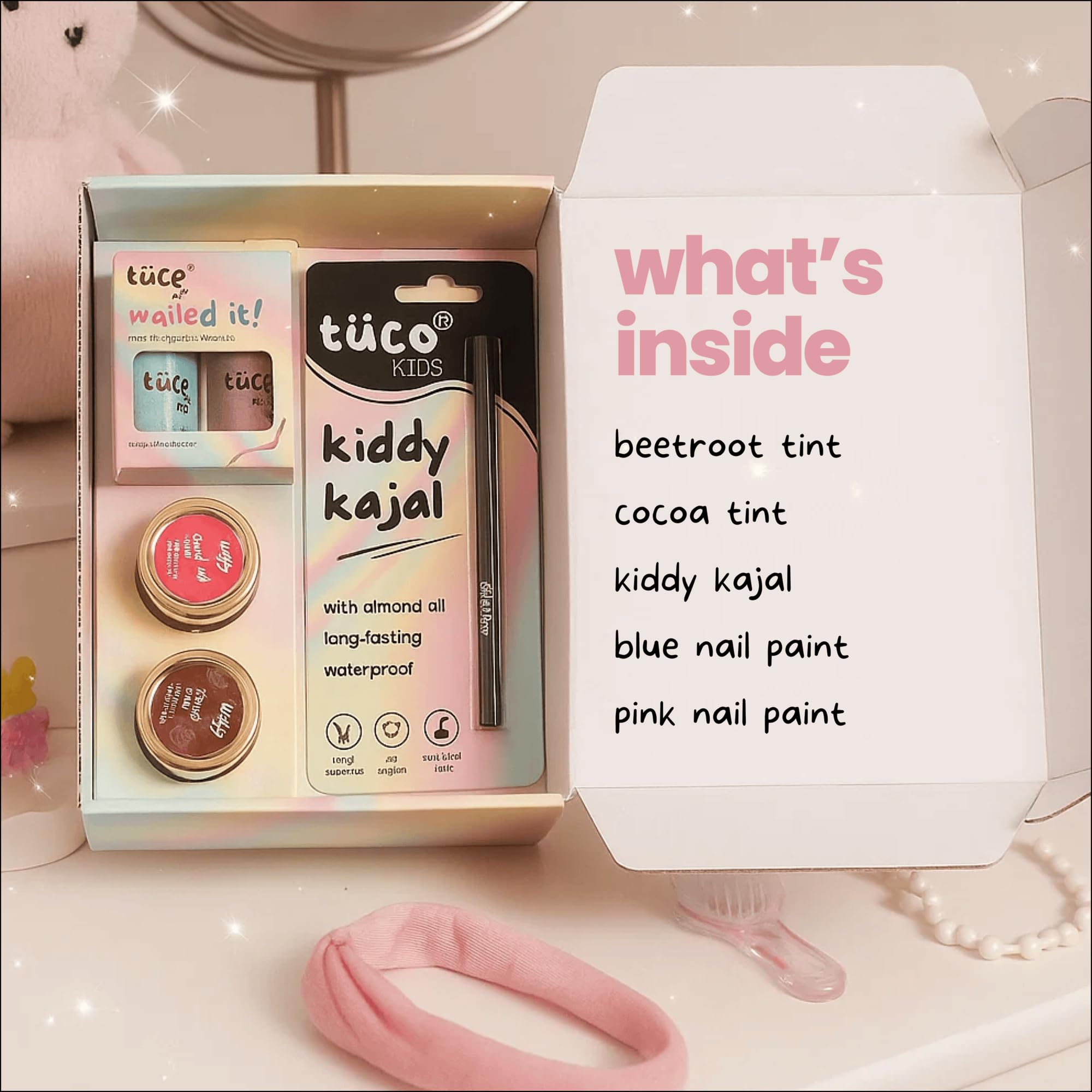 Tuco® Kids Organic Glam Makeup Box for Girls | Safe Makeup Kit | Birthday Gift for 4 5 6 7 8 9 10 11 12-16 Years Old | Non-Toxic Kids Lip balm, Kajal and Nail Paint - Image 2 thumbnail